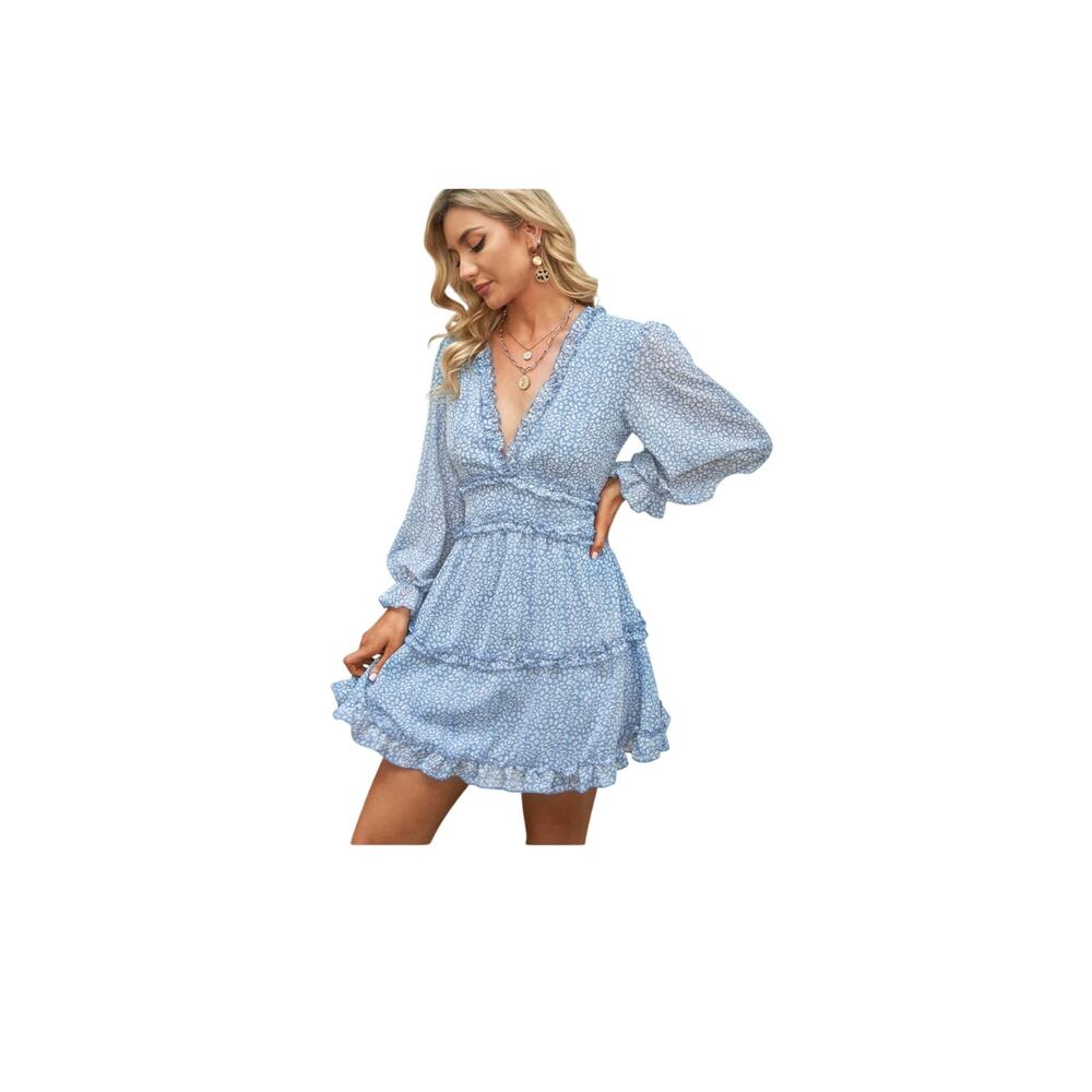 Light Blue Leopard Print Mini Dress by Saints + Secrets Size S